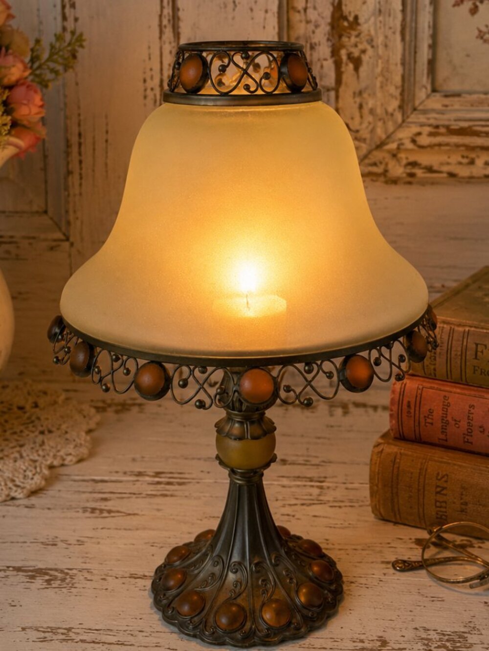 PartyLite Retro Paris Tealight Lamp 12" Vintage Style Amber Accent Lantern